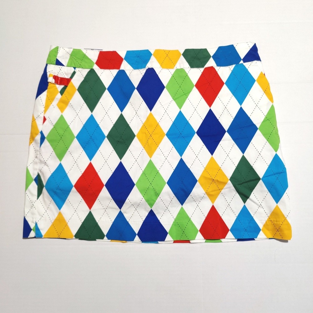 Royal & Awesome Golf Skort Size 14 Rainbow Argyle Preppy Tenniscore Skirt